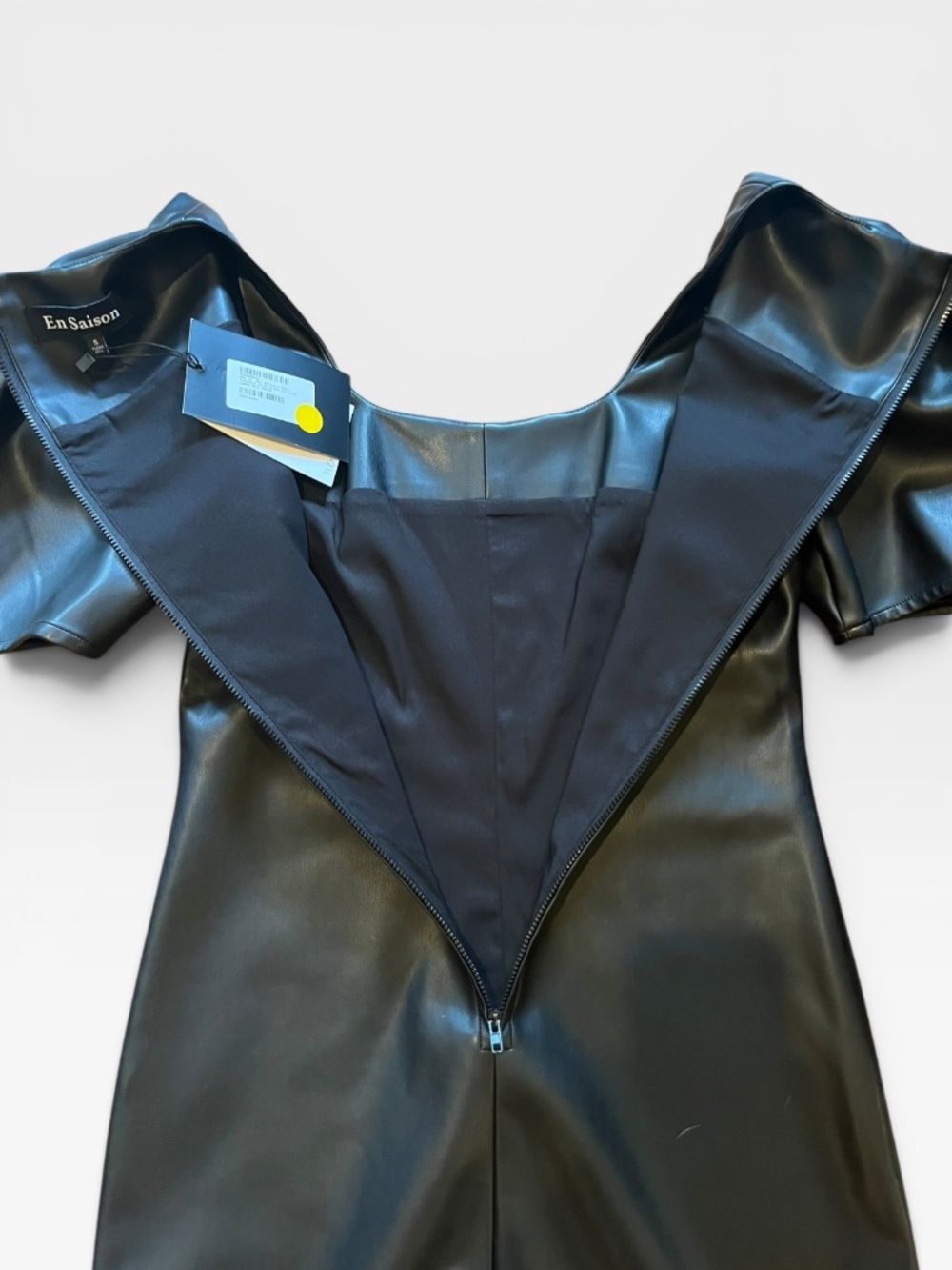 NWT En Saison Black Vegan Leather Puff Sleeve Mini Dress Size Small Chic Goth - Picture 7 of 10